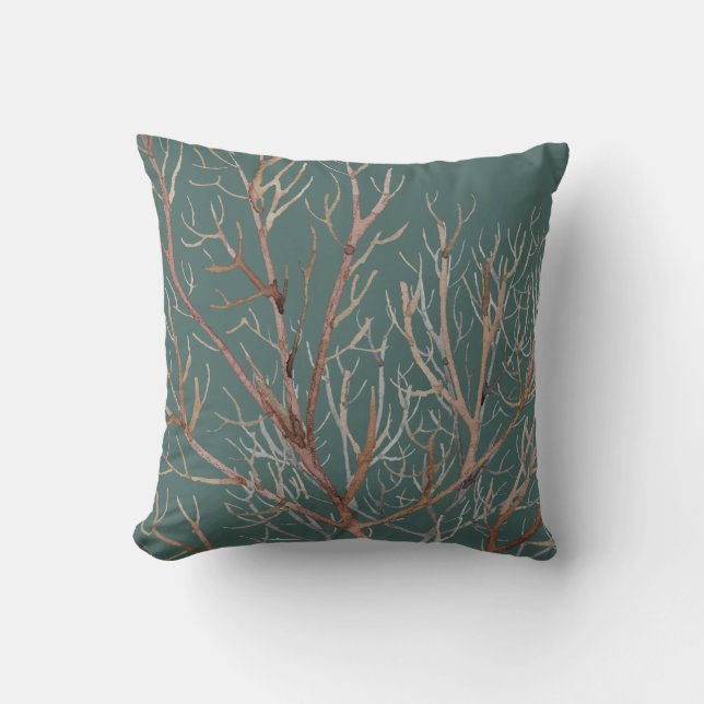 Soft Teal & Earthy Coral Pattern Cushion (Front)
