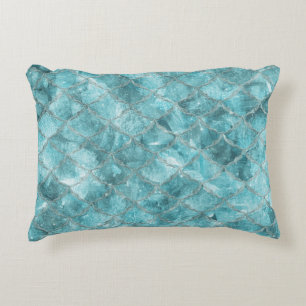 Soft Teal Mermaid Print Decorative Cushion
