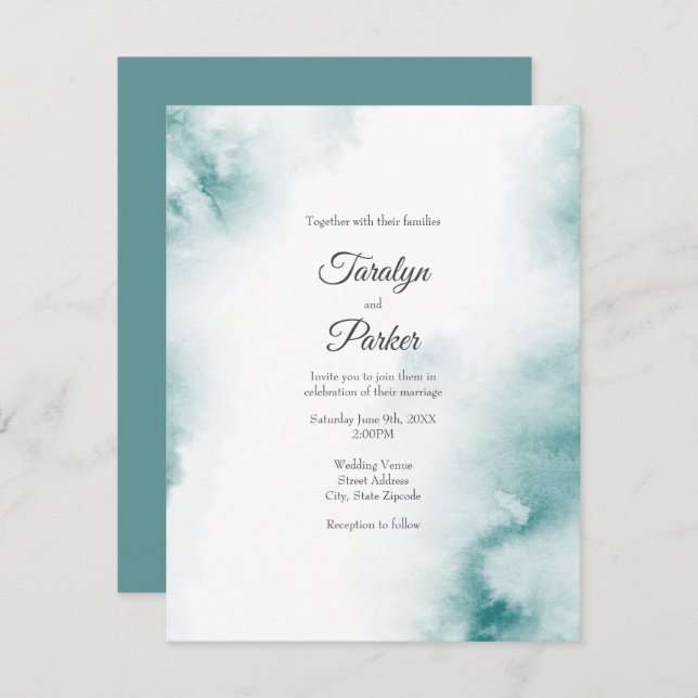 Soft Teal Watercolor Abstract Frame Invitation (Front/Back)