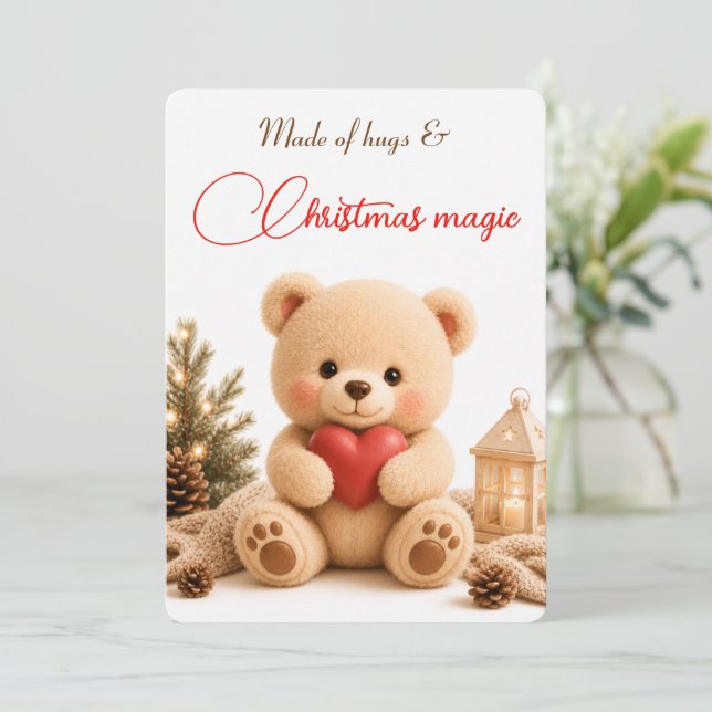 Soft Teddy Bear Christmas Card (Standing Front)
