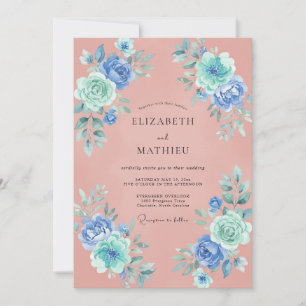 Soft Terracotta Aqua Leafy Wedding Invitation