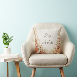 Soft Terracotta Boho Floral Pampas Frame Cushion