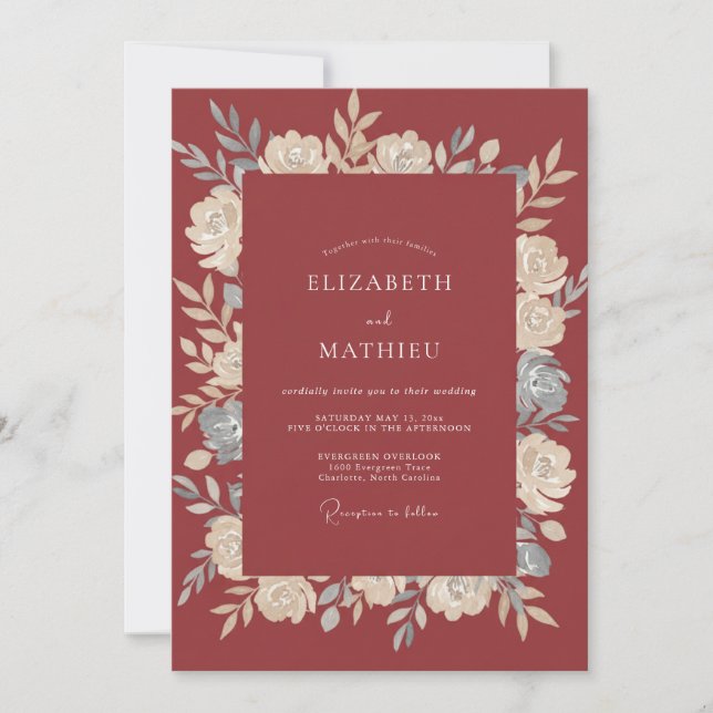 Soft Terracotta Slate Petal Wedding Invitation (Front)