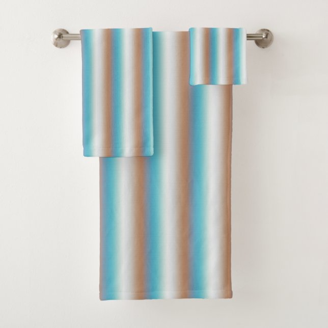 Soft Toned Orange Blue Beige White Stripes Bath Towel Set (Insitu)