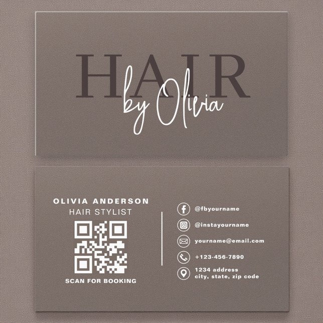 Soft Touch Matte Neutral QR Code Hair Stylist Business Card (Creator Uploaded)