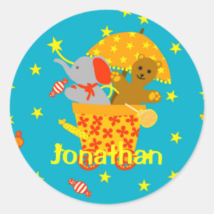 Soft Toys Flying in Starry Sky personalised Classic Round Sticker