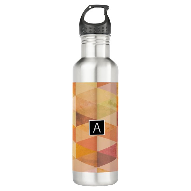 Soft Triangle Geometric Pattern | Monogrammed 710 Ml Water Bottle (Front)
