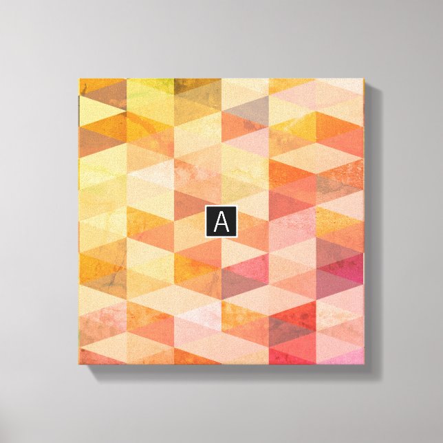 Soft Triangle Geometric Pattern | Monogrammed Canvas Print (Front)