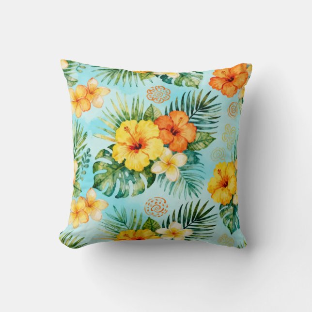 Soft Tropical Floral Throw Pillow (Front)