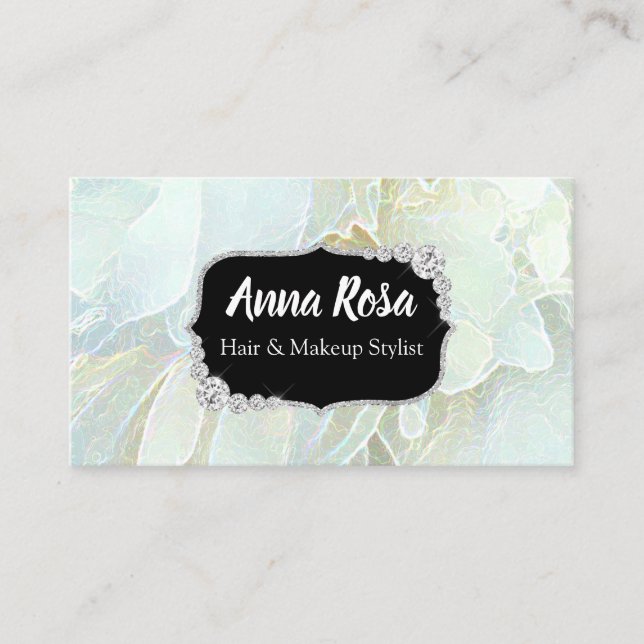 *~* Soft Turquoise Blue  Bling Diamond Abstract Business Card (Front)