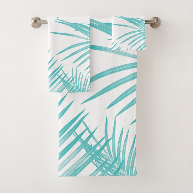 Soft Turquoise Leaves Dream #1 #tropical #decor  Bath Towel Set (Insitu)