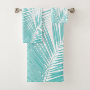 Soft Turquoise Palm Leaves Dream #1a  Bath Towel Set