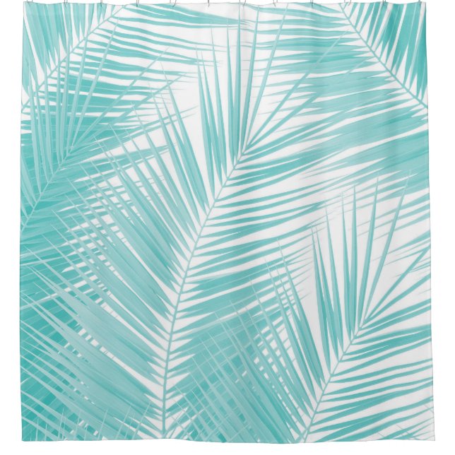 Soft Turquoise Palm Leaves Dream #1a  Shower Curtain (Front)