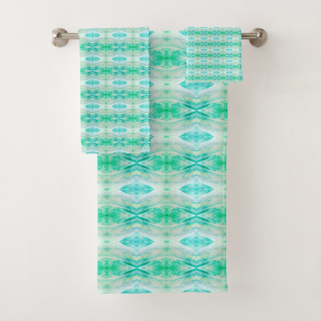 Soft Turquoise Pattern Bath Towel Set (Insitu)
