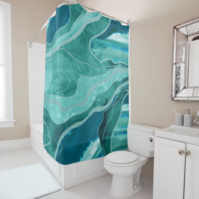 Soft Turquoise Teal Marble Agate Glam #1 #decor  Shower Curtain (In Situ)