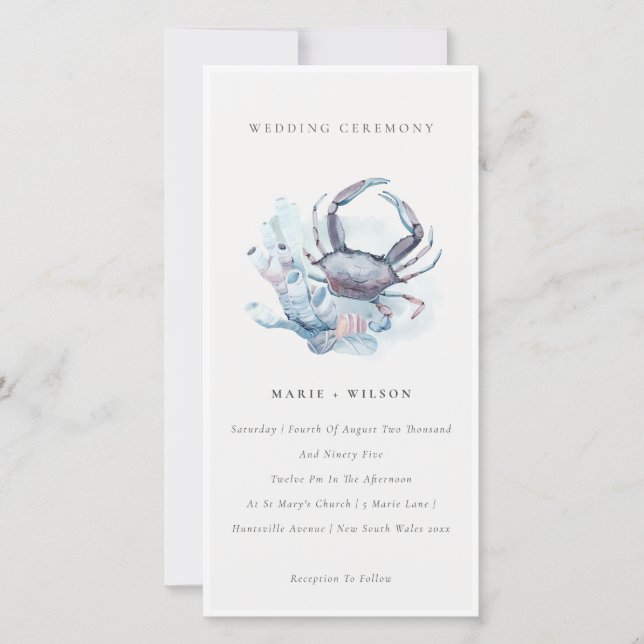 Soft Underwater Crab Coral Nautical Wedding Invite (Front)