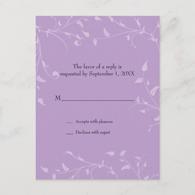 Soft Vines Wedding Reply Postcard (Front)