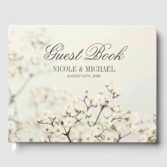 Soft Vintage Baby's Breath Wedding Guest Book (Front)