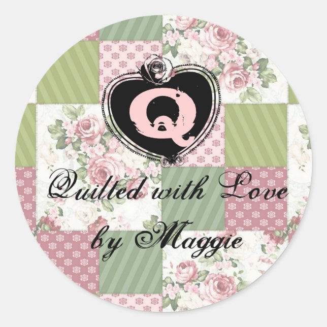 soft vintage roses patchwork quilt quilting label (Front)
