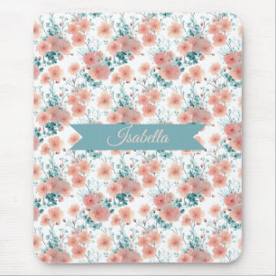 Soft Vintage Spring Pink Floral Personalized Mouse Pad