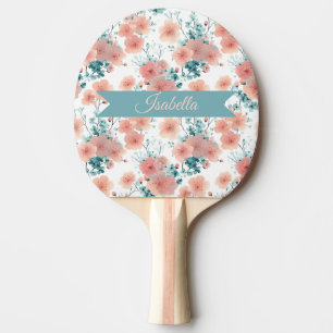 Soft Vintage Spring Pink Floral Personalized Ping Pong Paddle