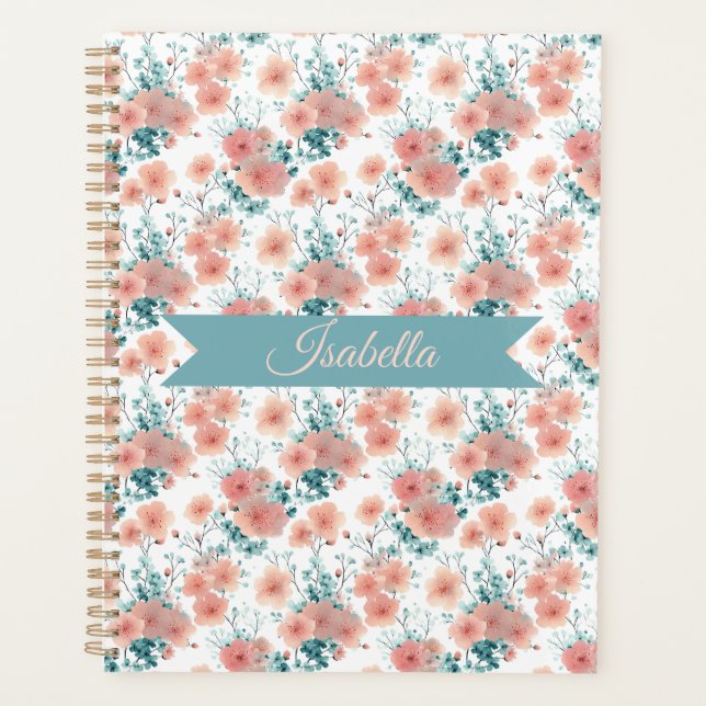 Soft Vintage Spring Pink Floral Personalized Planner (Front)
