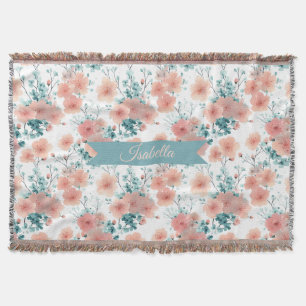 Soft Vintage Spring Pink Floral Personalized Throw Blanket