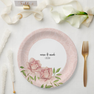 Soft Violet Blush Roses Watercolor Lace Paper Plate