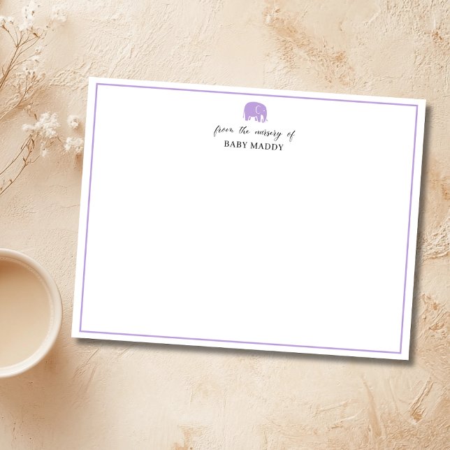 Soft Violet Elephant Nursery Stationery Note Card (Creator Uploaded)