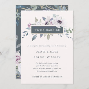 Soft Violet Floral Blush and Grey   We're Married Invitation