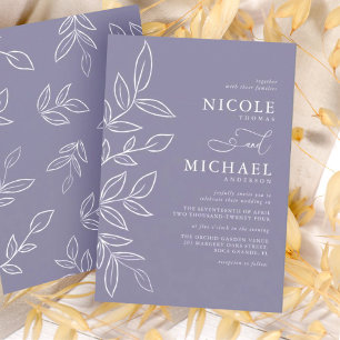 Soft Violet Minimalist Elegant Leaves Wedding Invitation