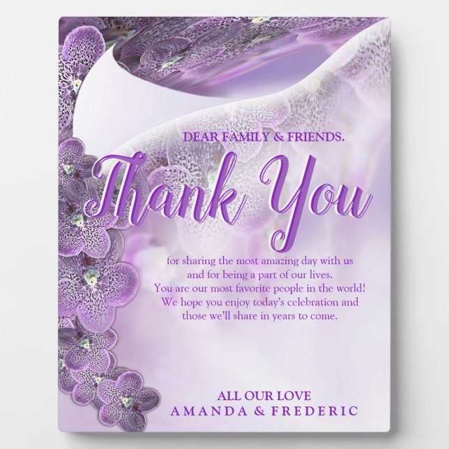 Soft Violet Orchid thank You Plaque (Front)