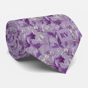 Soft Violet Purple Botanical Scroll Tie