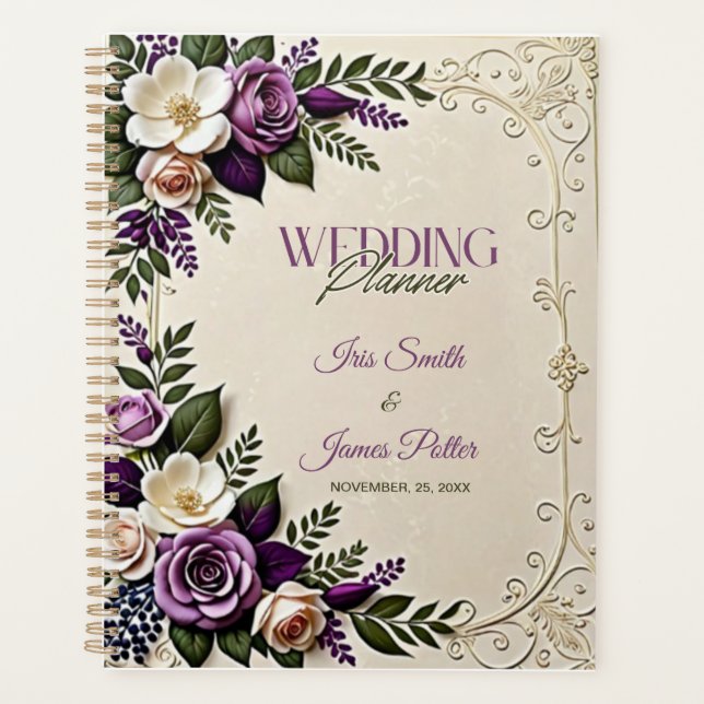 Soft Violet Purple Cream Floral Botanical Wedding Planner (Front)