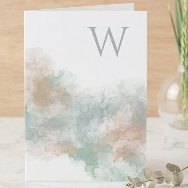 Soft Watercolor Abstract Initial Note Card (Elegant watercolor initial note card perfect for birthday greetings or thoughtful thank-you notes.)