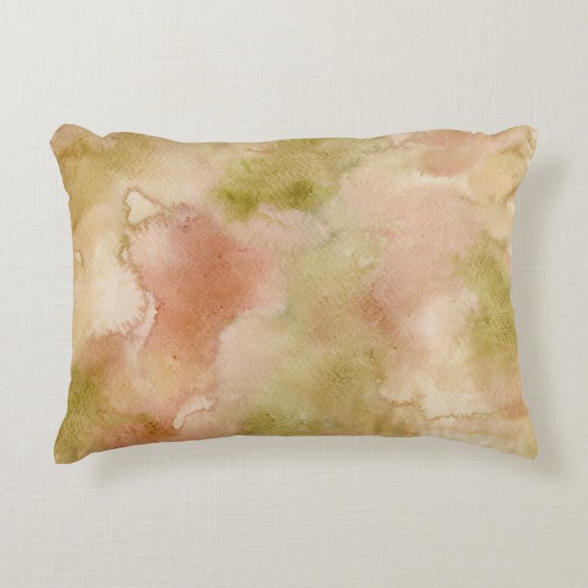 Soft Watercolor Abstract Pillow Green Blush  (Front)