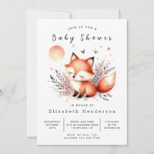 Soft Watercolor Animal Fox Baby Shower Invitation