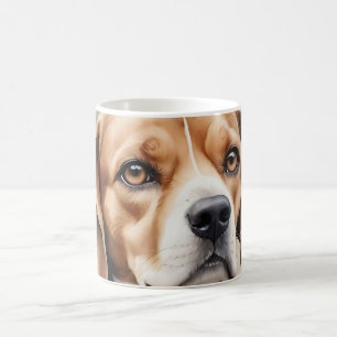 Soft Watercolor Beagle Portrait with Fluid Coffee Mug