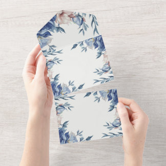 Soft Watercolor Blue Floral All In One Invitation