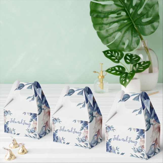 Soft Watercolor Blue Floral Favour Box (Multiple)