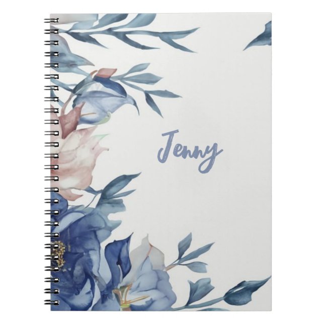 Soft Watercolor Blue Floral Notebook (Front)