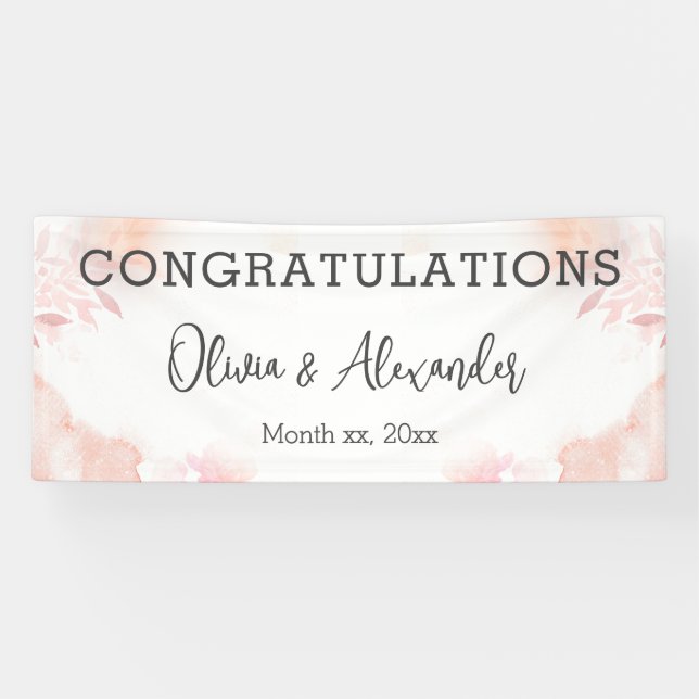 Soft Watercolor Blush Floral Wedding Banner (Horizontal)