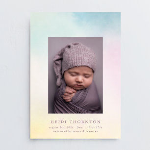 soft watercolor border photo rainbow baby birth announcement
