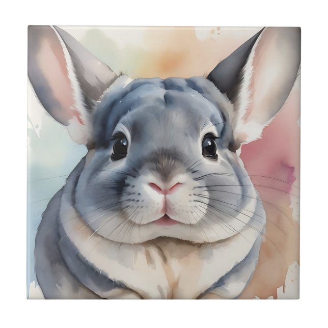 Soft Watercolor Chinchilla Portrait  Tile (Front)