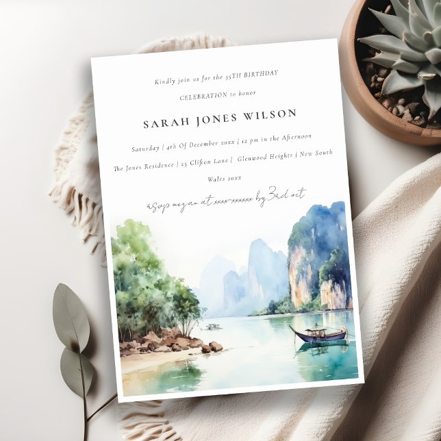 Soft Watercolor Coastal Thailand Seascape Birthday Invitation (Creator Uploaded)
