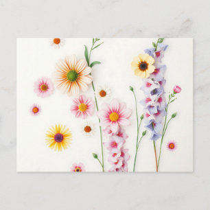 Soft Watercolor Daisies Delphiniums  Postcard