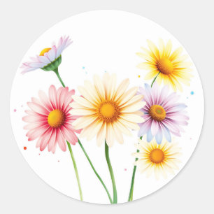 Soft Watercolor Daisies with Faded Edges Classic Round Sticker