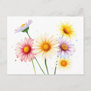 Soft Watercolor Daisies with Faded Edges Postcard