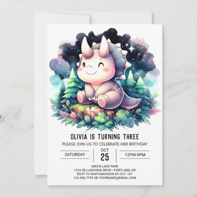 Soft Watercolor Dino Birthday Celebration Invitation (Front)