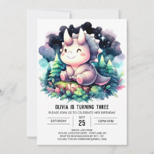 Soft Watercolor Dino Birthday Celebration Invitation